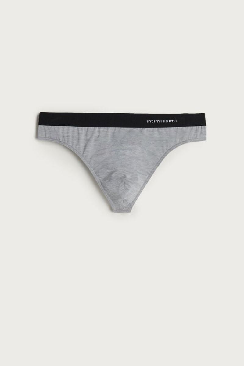 Pánské Slipy Intimissimi Logo Detailed Microfiber Tanga Světle Šedé | CZ FM3379