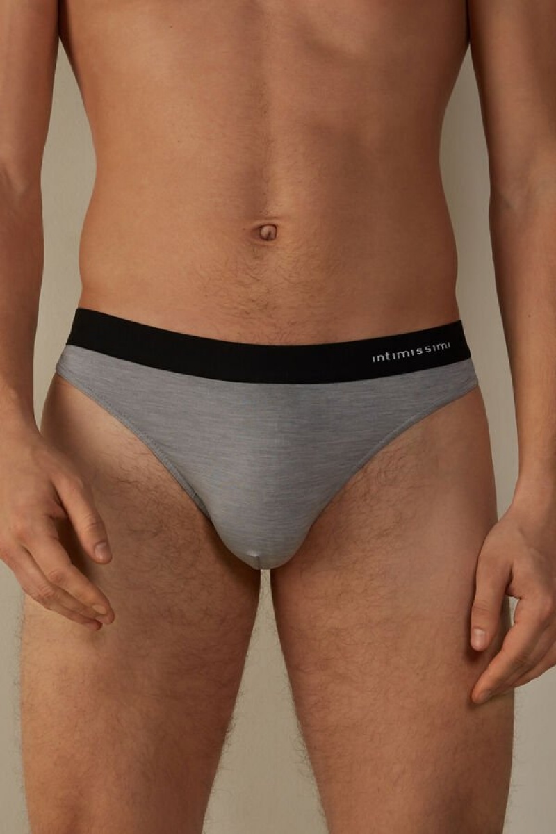 Pánské Slipy Intimissimi Logo Detailed Microfiber Tanga Světle Šedé | CZ FM3379