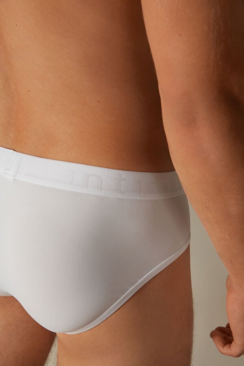 Pánské Slipy Intimissimi Microfiber with Logo Detail Bílé | CZ YU3387