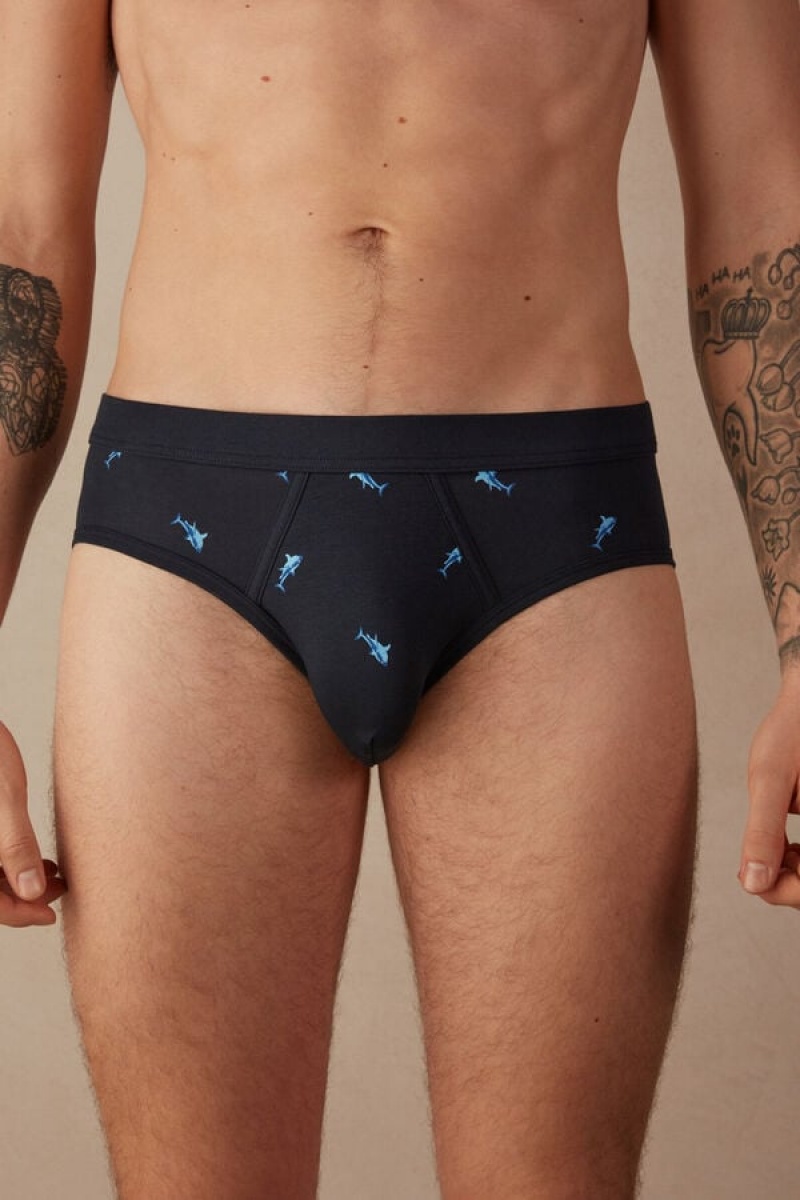 Pánské Slipy Intimissimi Shark in Stretch Supima® Bavlněné Blankyt Tmavě Šedé | CZ OR3340