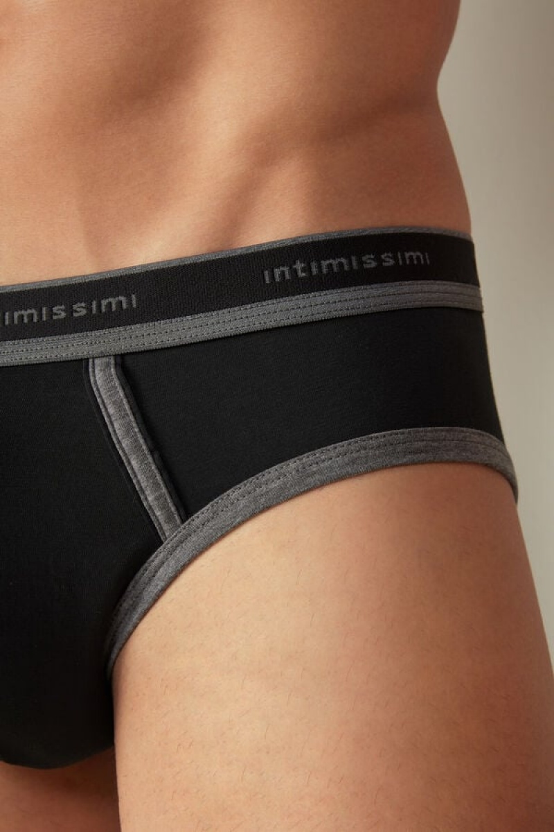 Pánské Slipy Intimissimi Stretch Supima® Bavlněné with Logo Detail Černé Tmavě Šedé | CZ CE3371