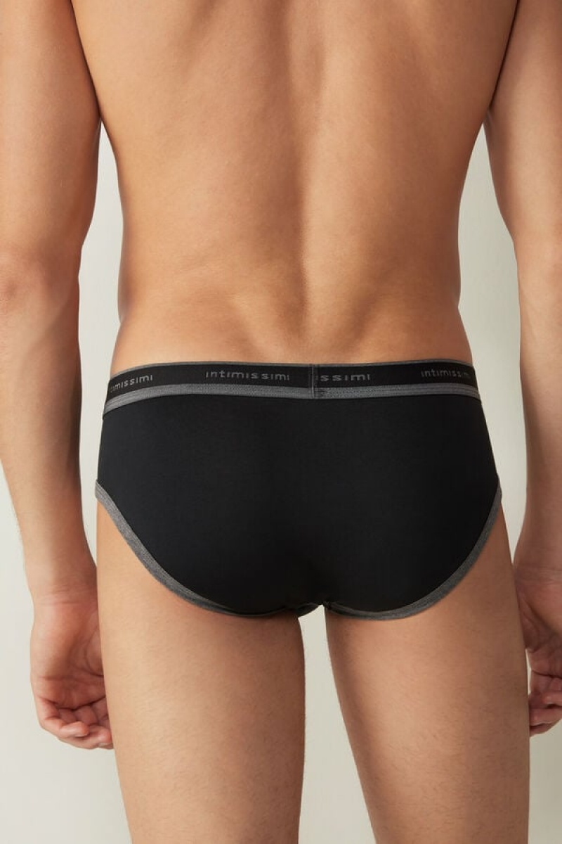 Pánské Slipy Intimissimi Stretch Supima® Bavlněné with Logo Detail Černé Tmavě Šedé | CZ CE3371