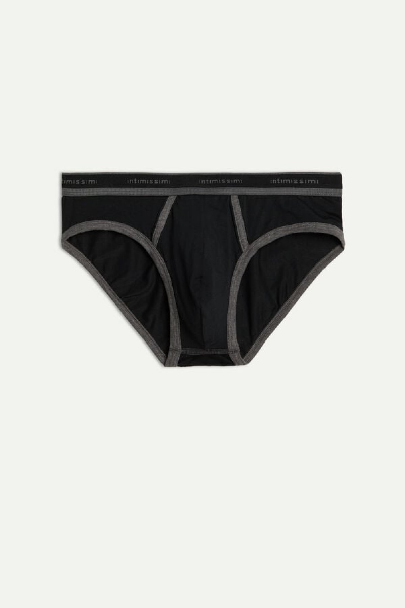 Pánské Slipy Intimissimi Stretch Supima® Bavlněné with Logo Detail Černé Tmavě Šedé | CZ CE3371