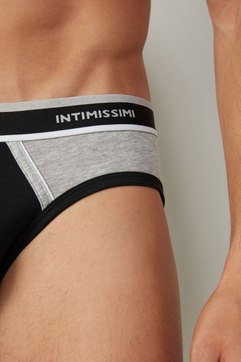 Pánské Slipy Intimissimi Two-Tone Stretch Supima® Bavlněné Černé Světle Šedé | CZ MA3367